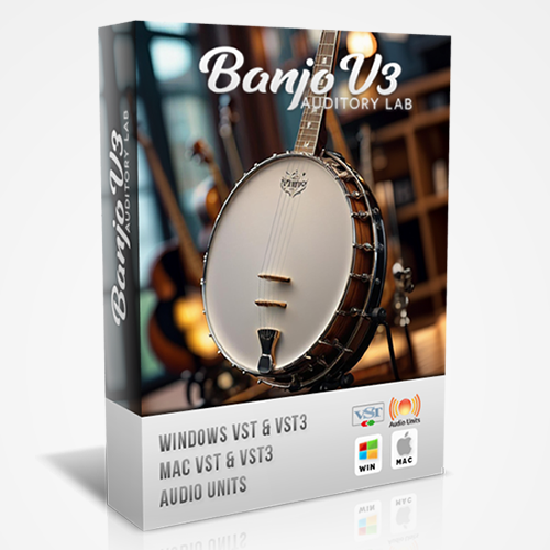 Virtual banjo VST AU AAX plugin instrument software bluegrass country folk traditional music fingerpicking strumming plucking 5-string tenor resonance timbre tone authentic realistic samples DAW music production recording studio professional acoustic strings frets bridge tuning pegs sound library MIDI controller compatible